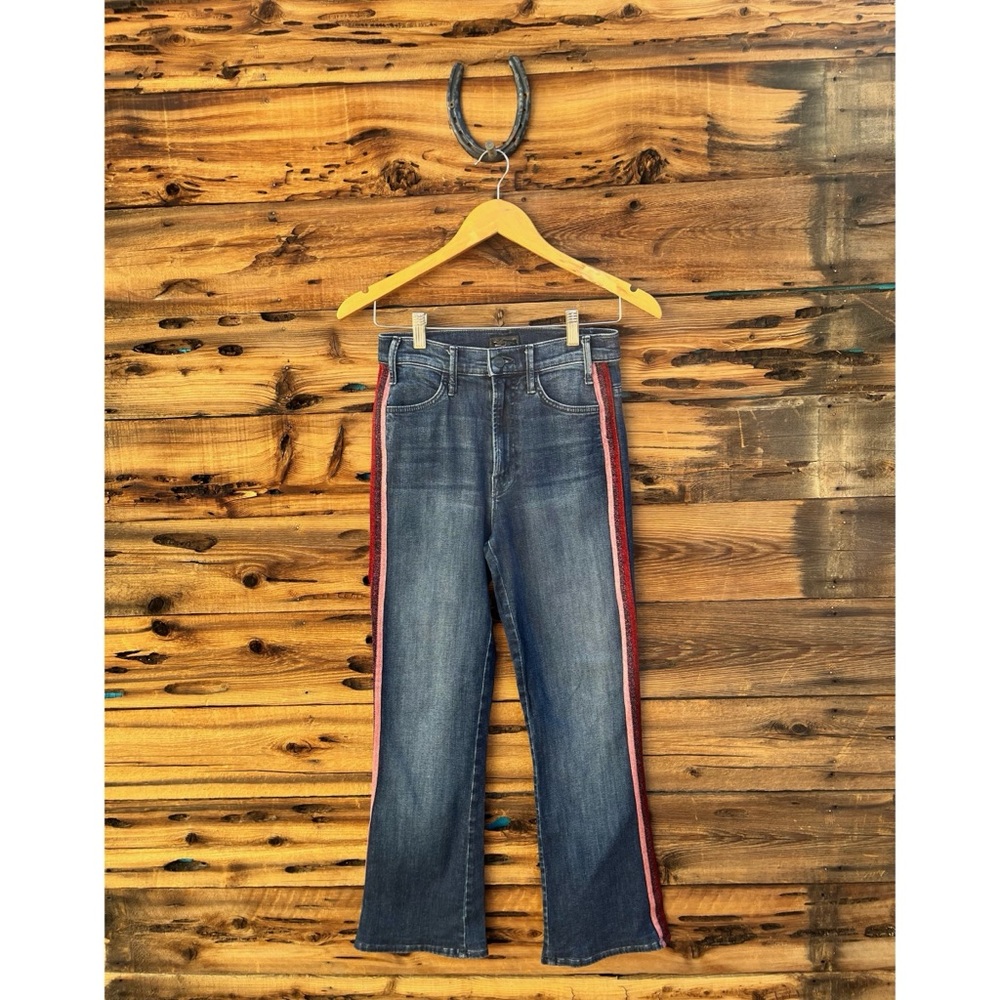 MOTHER | The Hustler Here Kitty, Kitty Glitter Racer Flare Jeans 25